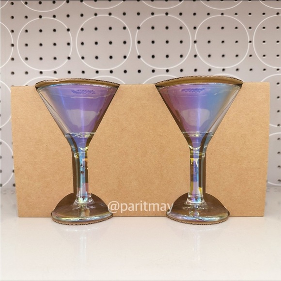 Opal Iridescent Crystal Martini Glasses & Decanter 3-Piece Set  Glassware - Picture 6 of 15